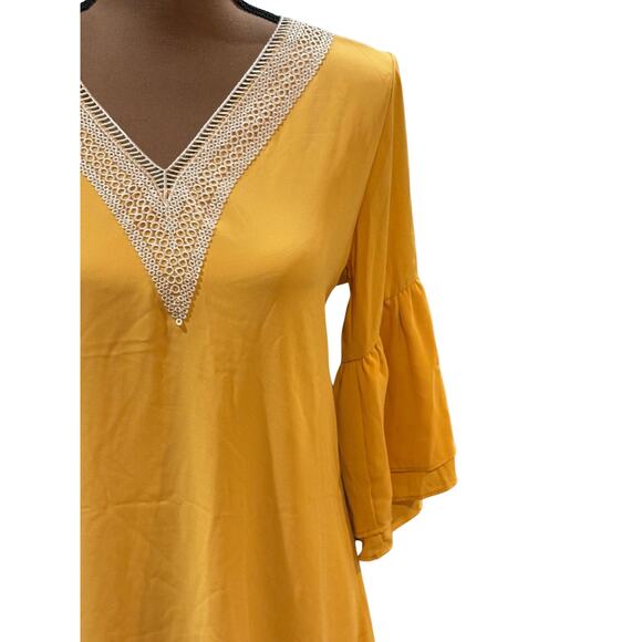 Hotouch Yellow Embroidered Boho Eyelet V-Neck Midi Dress – NWT Small - Picture 3 of 8